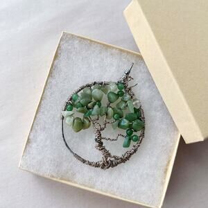 Tree of Life Pendant Green Rock Beads Wire Charm 3" for Jewelry Making